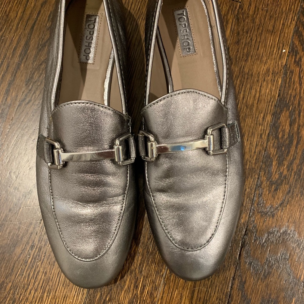 Topshop pewter leather loafers